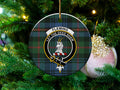 Fleming clan crest tartan ceramic ornament with Let the Deed Shaw motto
