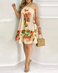 Floral Print Halter Neck Dress Boho Backless Halter Dress For Spring Summer Women's Clothing - Chrissy's Eye