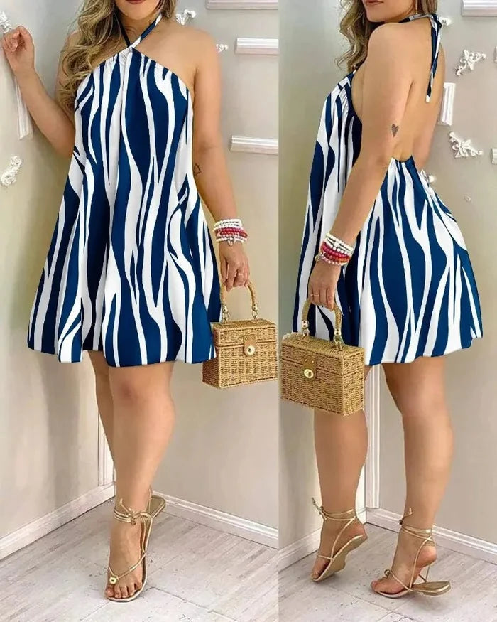 Floral Print Halter Neck Dress Boho Backless Halter Dress For Spring Summer Women's Clothing - Chrissy's Eye