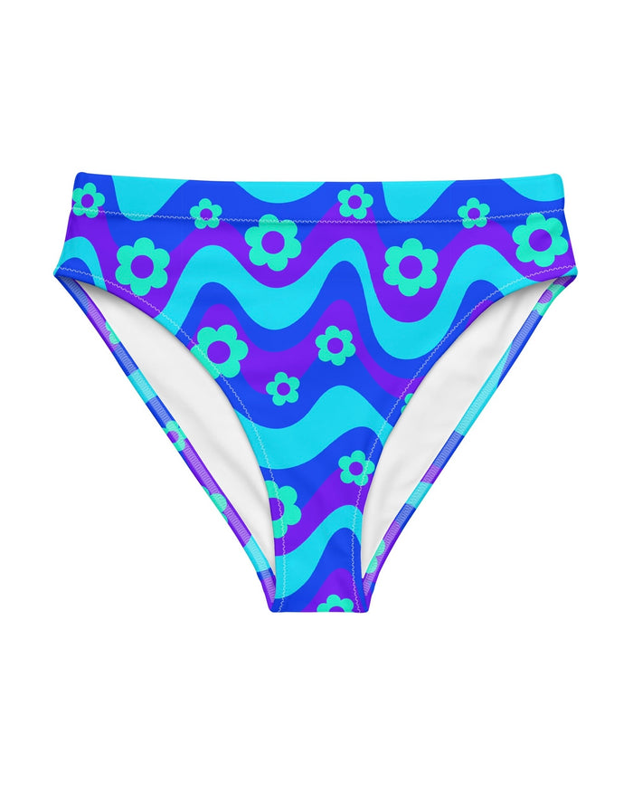 Flower Power Blue Recycled High Waisted Bottoms, High-Waisted Bottoms, - One Stop Rave