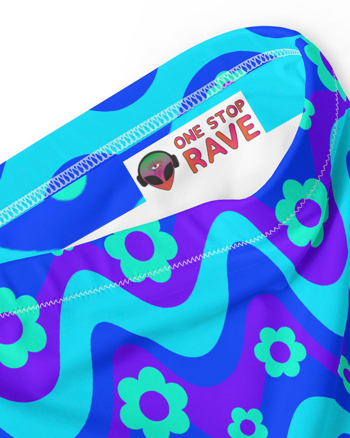Flower Power Blue Recycled High Waisted Bottoms, High-Waisted Bottoms, - One Stop Rave