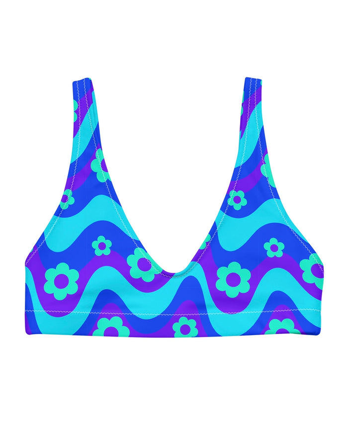 Flower Power Blue Recycled Padded V-Top, V-Top, - One Stop Rave