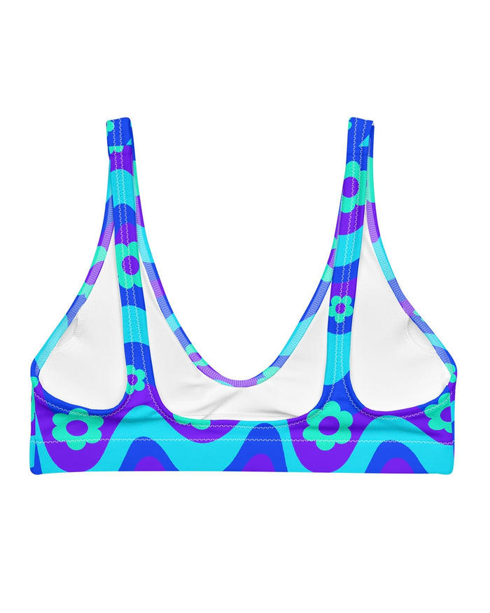 Flower Power Blue Recycled Padded V-Top, V-Top, - One Stop Rave