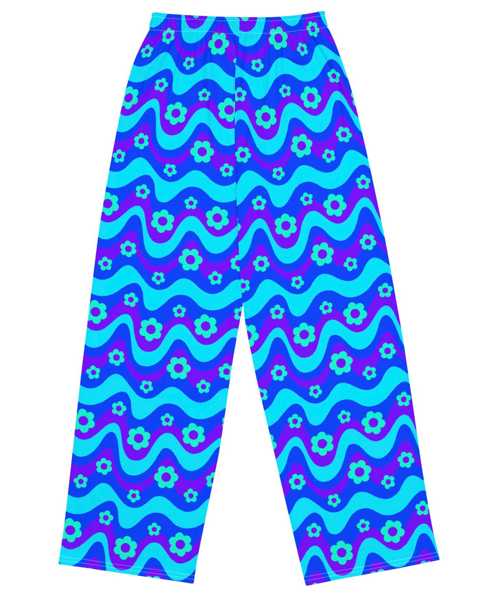 Flower Power Blue Wide Leg Pants, Wide Leg Pants, - One Stop Rave