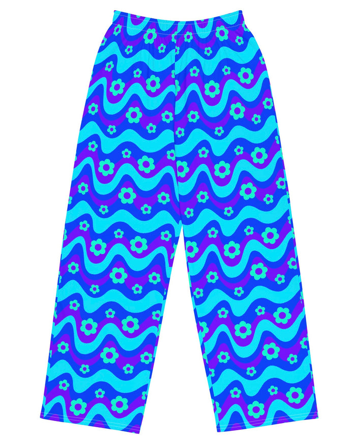 Flower Power Blue Wide Leg Pants, Wide Leg Pants, - One Stop Rave