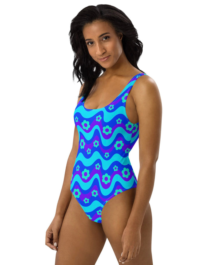 Flower Power Blue Bodysuit, Bodysuit, - One Stop Rave