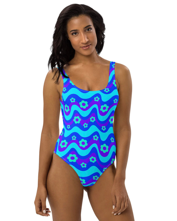 Flower Power Blue Bodysuit, Bodysuit, - One Stop Rave
