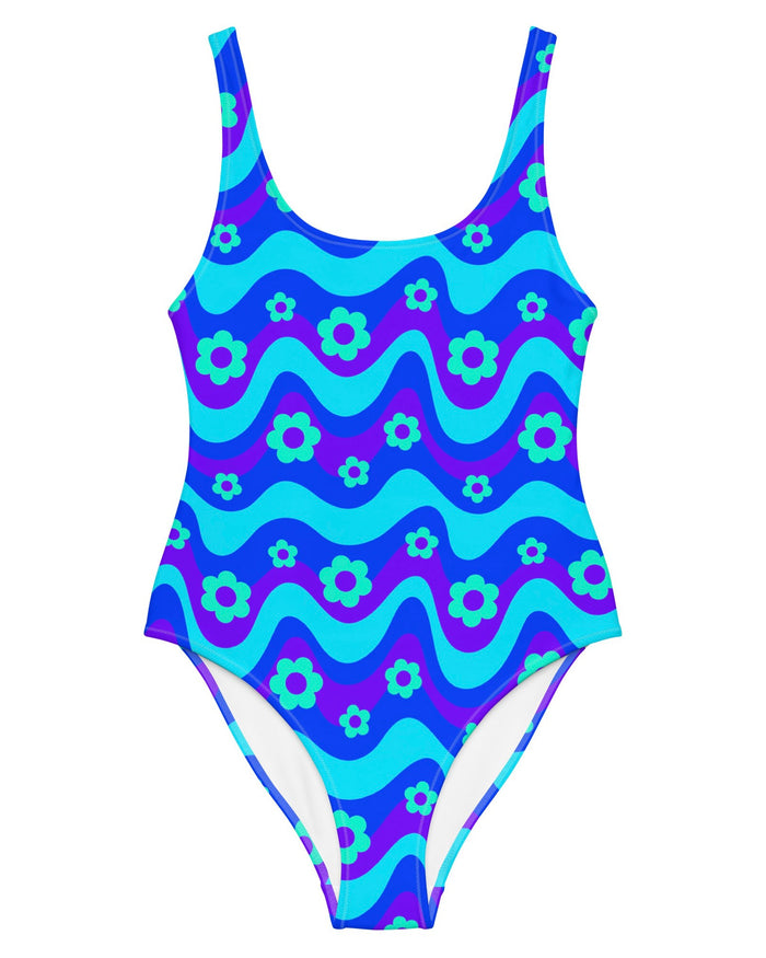 Flower Power Blue Bodysuit, Bodysuit, - One Stop Rave
