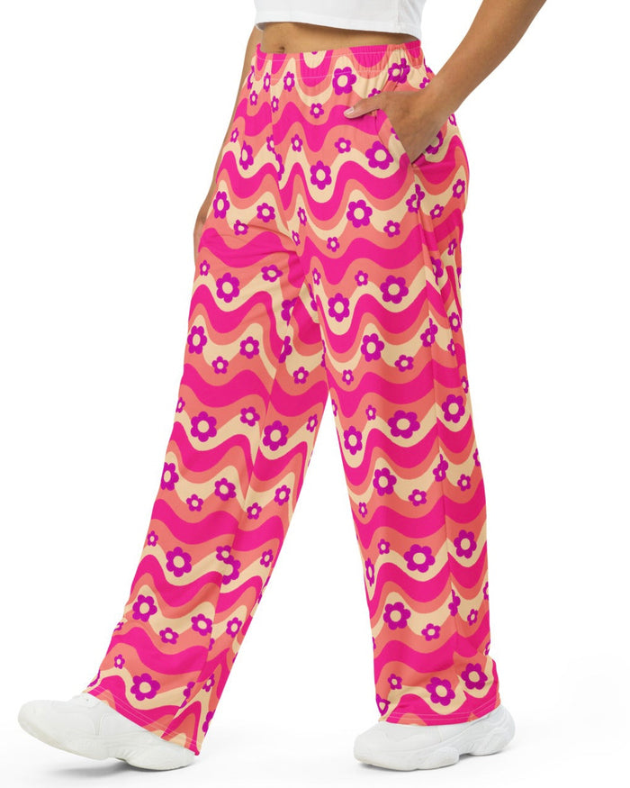 Flower Power Pink Wide Leg Pants, Wide Leg Pants, - One Stop Rave