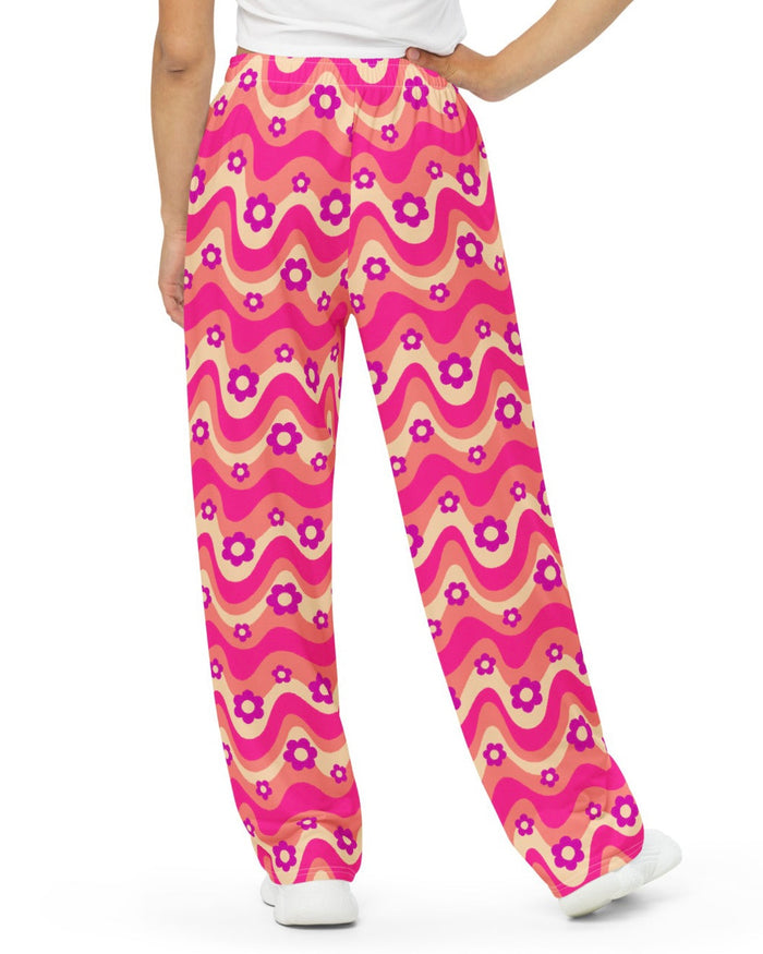 Flower Power Pink Wide Leg Pants, Wide Leg Pants, - One Stop Rave