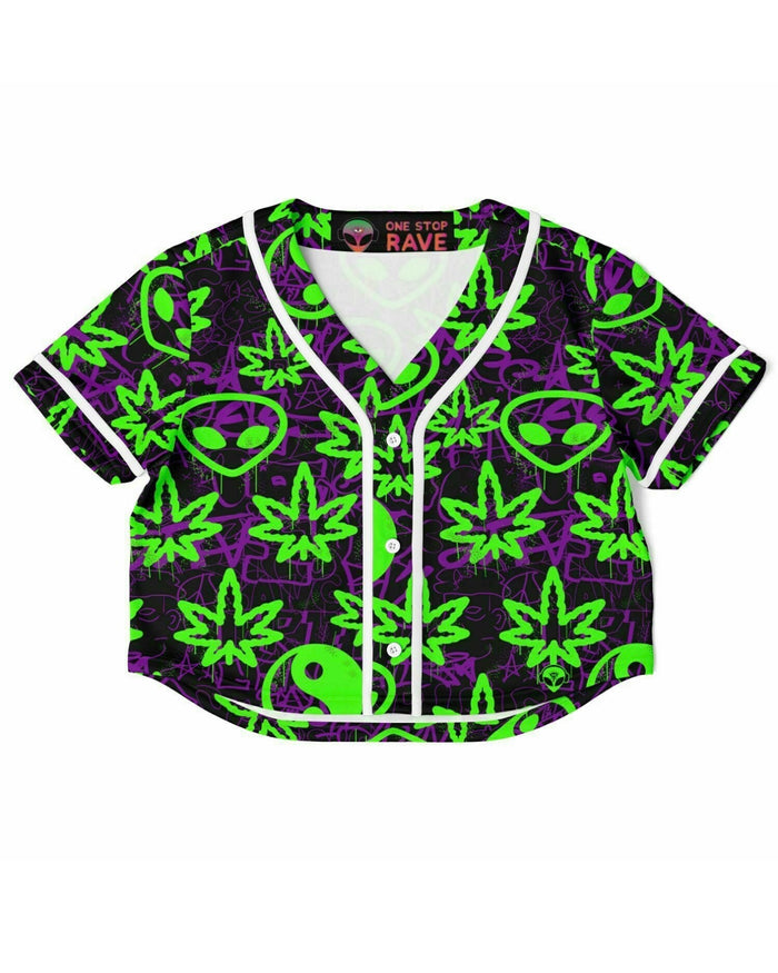 Ganja Graffiti Cropped Baseball Jersey, Cropped Baseball Jersey, - One Stop Rave