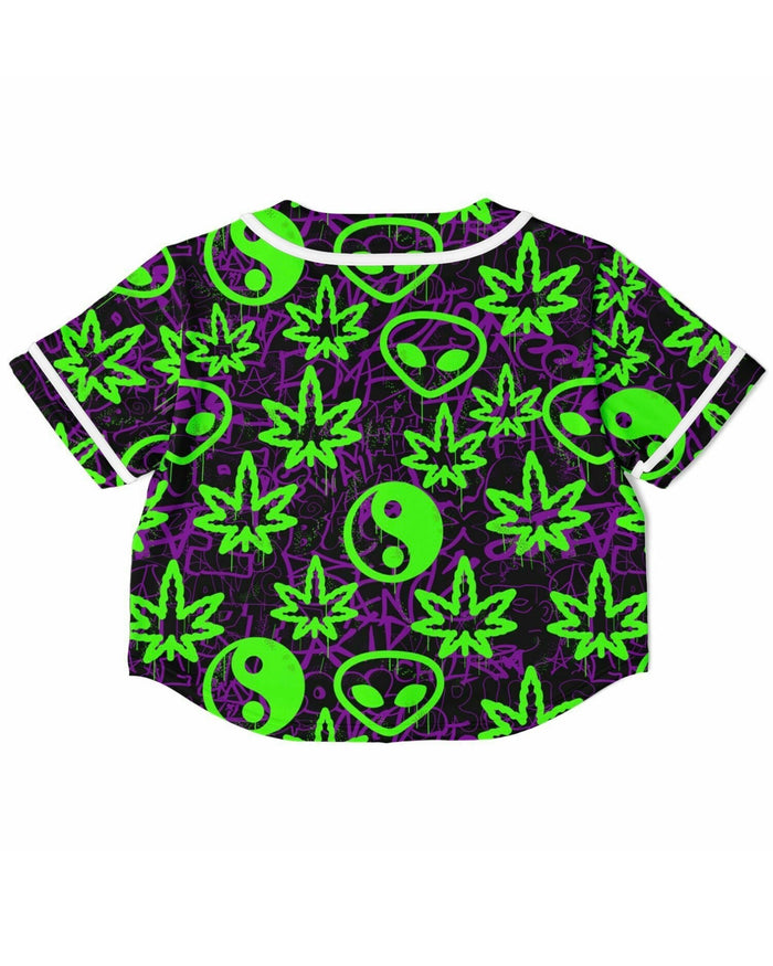 Ganja Graffiti Cropped Baseball Jersey, Cropped Baseball Jersey, - One Stop Rave