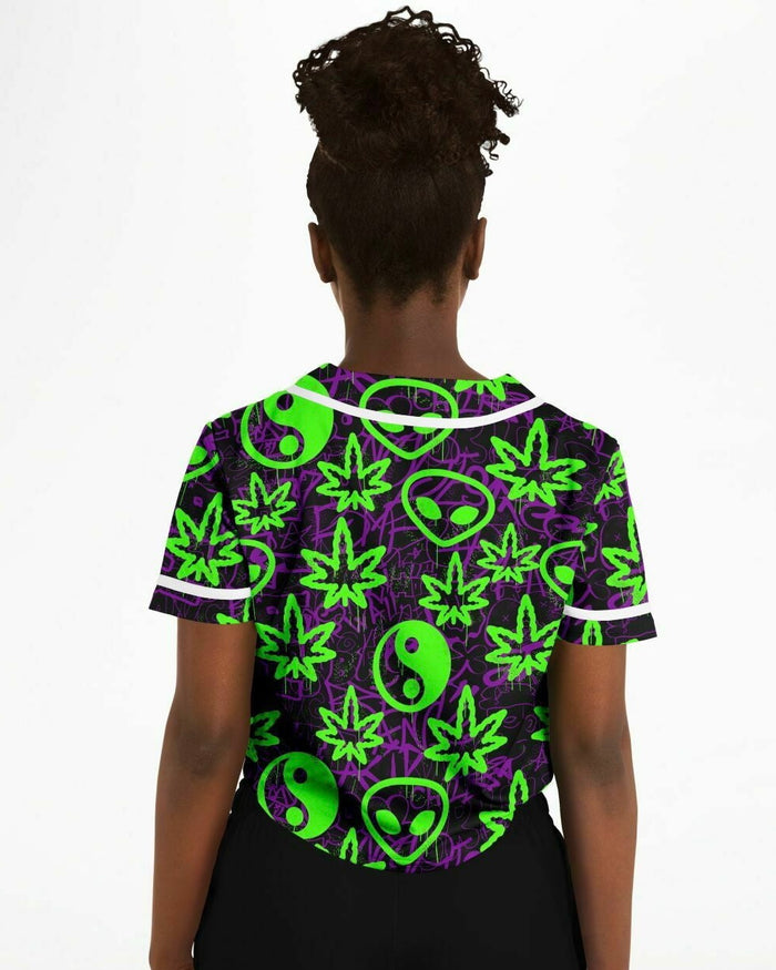 Ganja Graffiti Cropped Baseball Jersey, Cropped Baseball Jersey, - One Stop Rave