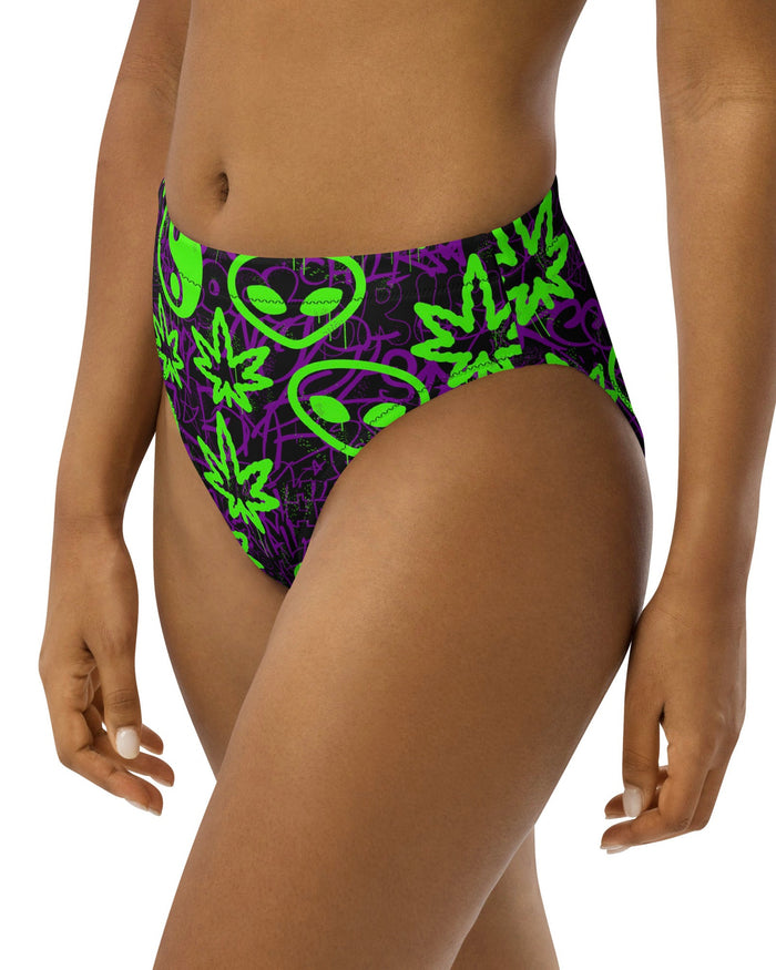 Ganja Graffiti Recycled High Waisted Bottoms, High-Waisted Bottoms, - One Stop Rave