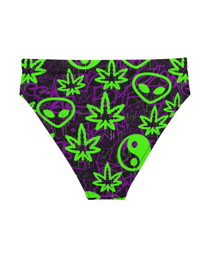 Ganja Graffiti Recycled High Waisted Bottoms, High-Waisted Bottoms, - One Stop Rave