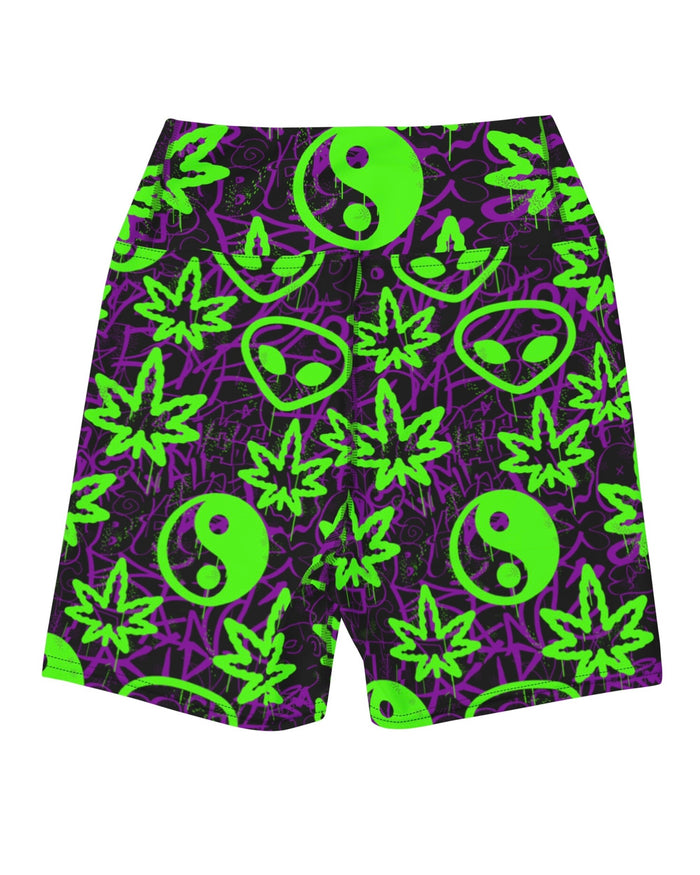 Ganja Graffiti Yoga Shorts, Yoga Shorts, - One Stop Rave
