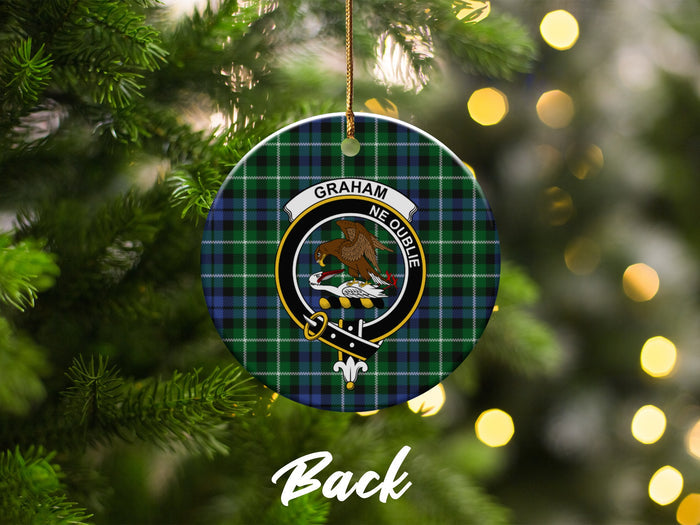Graham tartan ceramic ornament — reverse side with clan crest