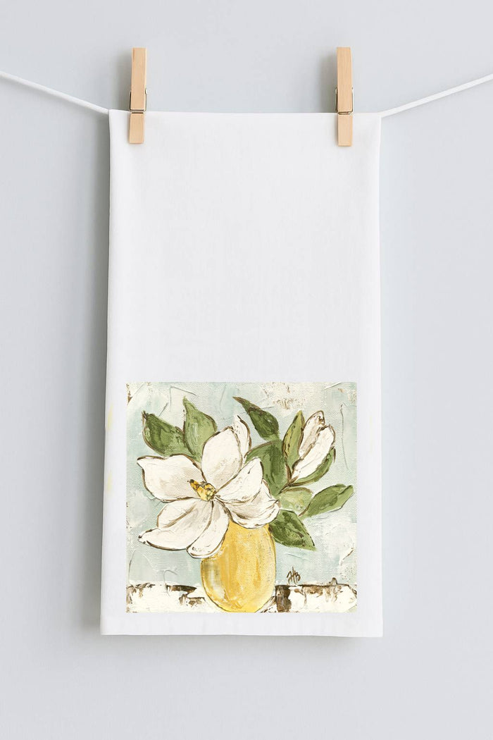 Haley Magnolia Yellow Vase Tea Towel