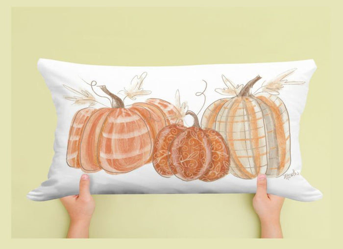 Haley Orange Pumpkins with Patterns Lumbar Pillow