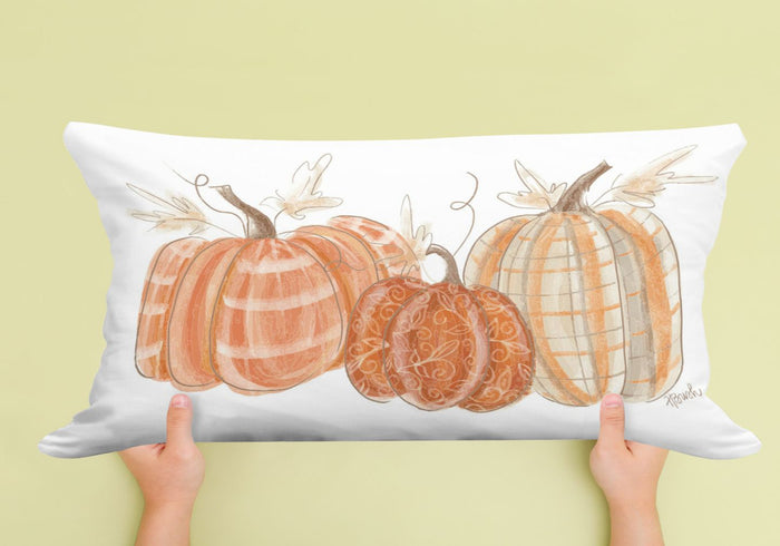 Haley Orange Pumpkins with Patterns Lumbar Pillow