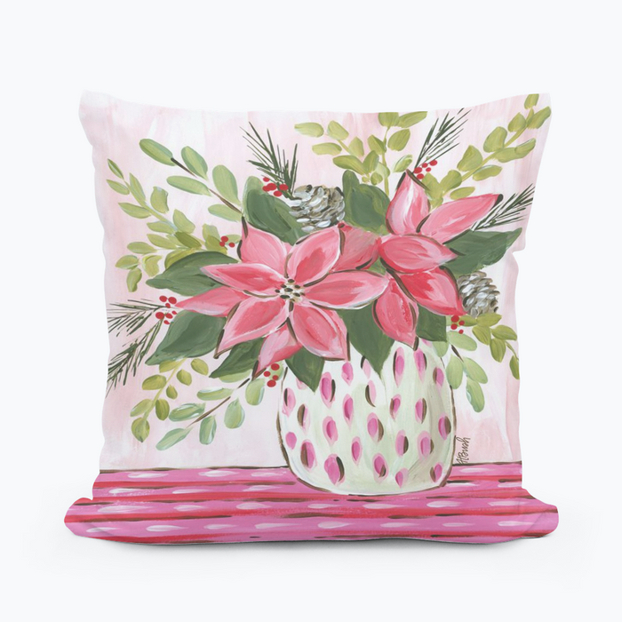 Haley Pink And Red Poinsettia Vase Pillow