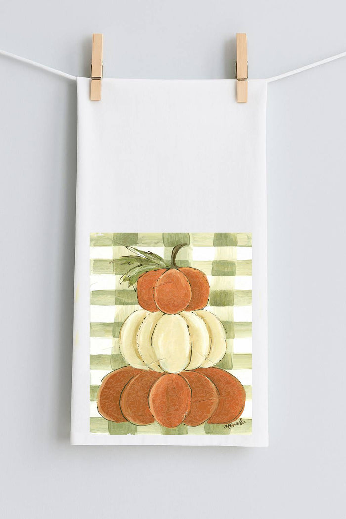 Haley's Pumpkin Stack Plaid Tea Towel