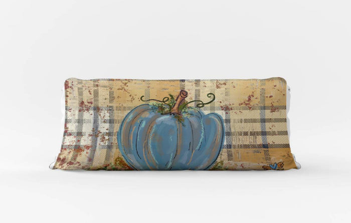 Jennie Denim Pumpkin on Plaid Lumbar Pillow