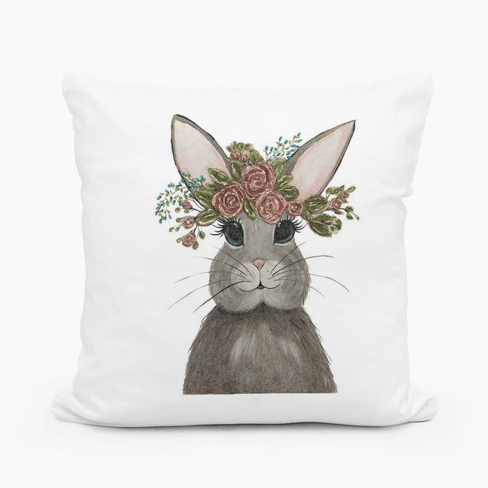 Kristie Gray Bunny With Flowers Pillow