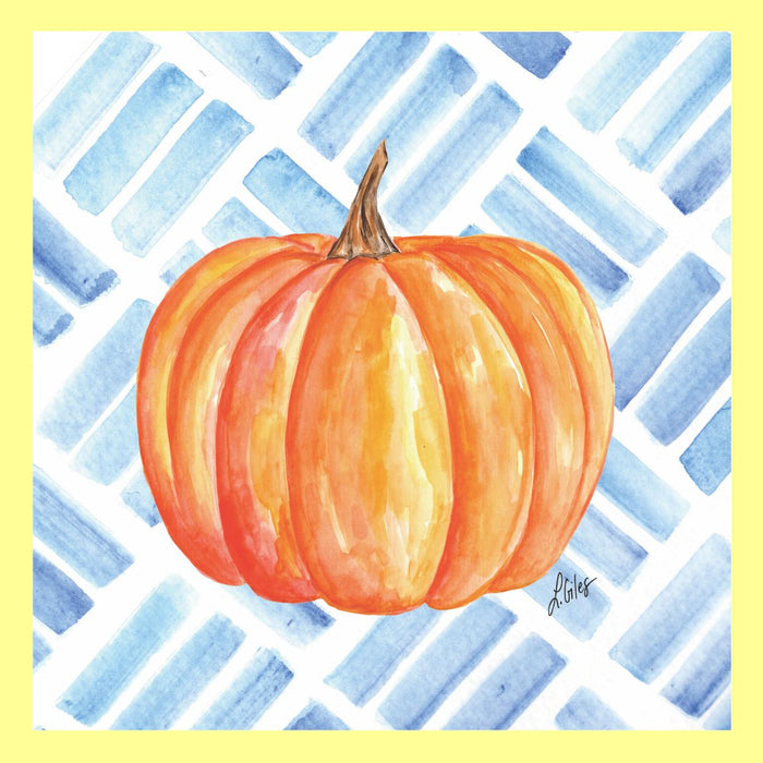 Lauraâ Orange Pumpkin Blue Pattern Pillow Swap