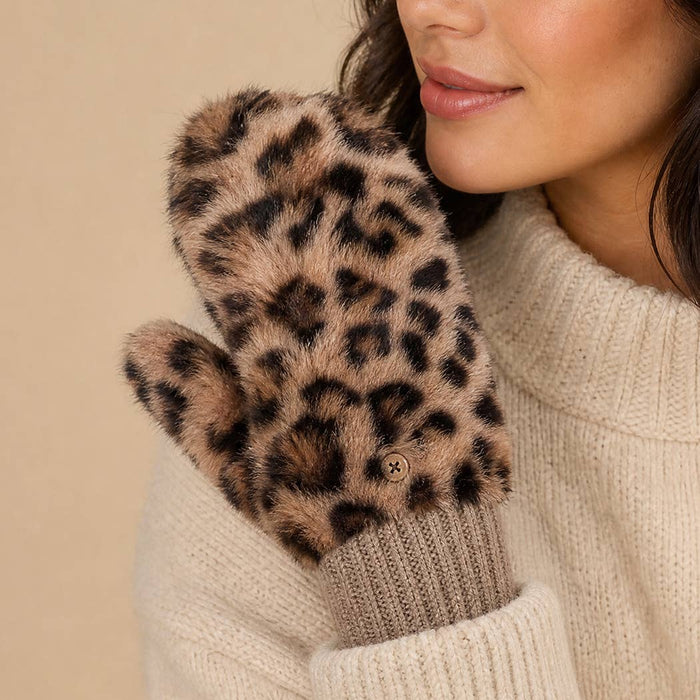 Leopard Faux Fur Mittens