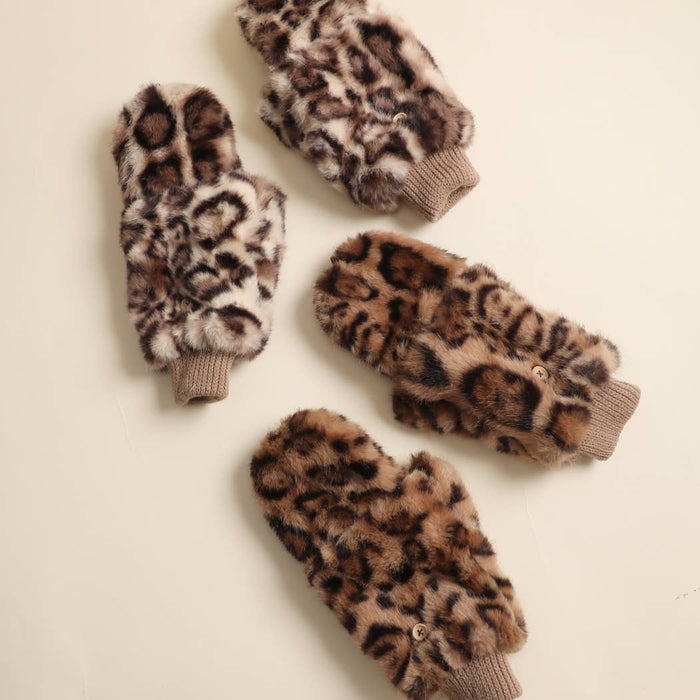 Leopard Faux Fur Mittens