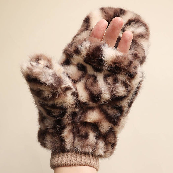 Leopard Faux Fur Mittens
