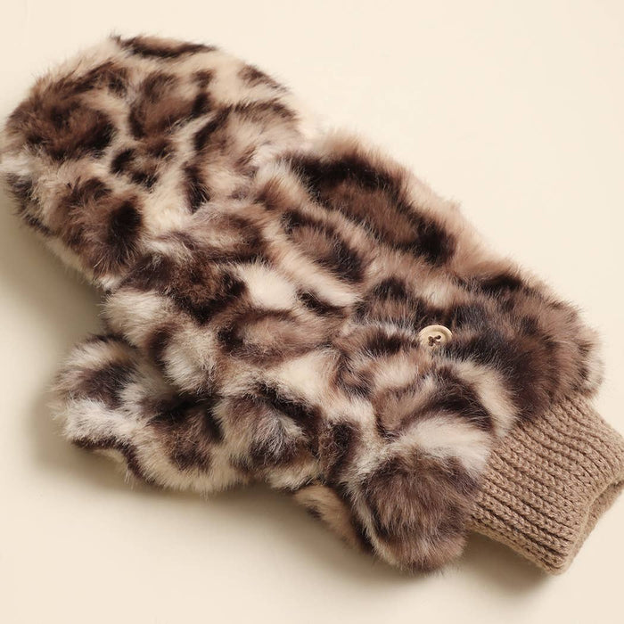Leopard Faux Fur Mittens