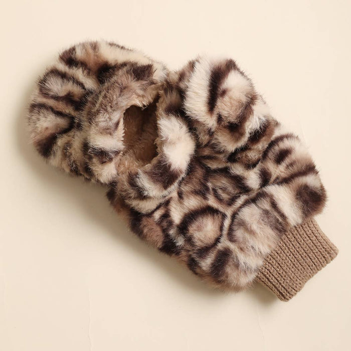 Leopard Faux Fur Mittens