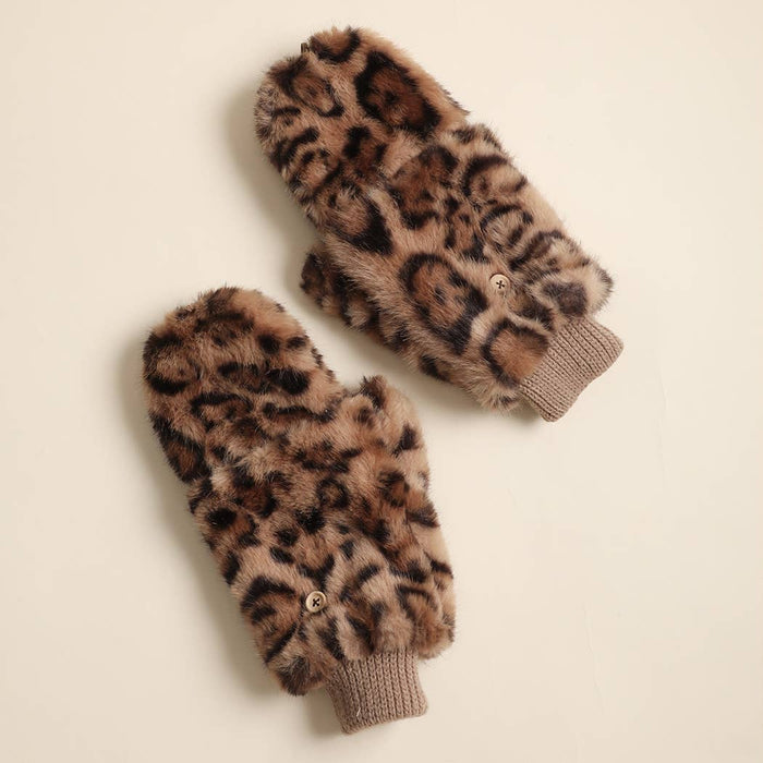 Leopard Faux Fur Mittens