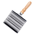 Lincoln large metal curry comb with rows of fine metal teeth and a wooden handle, used to clean body brushes