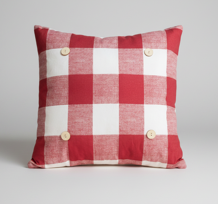 Lipstick Red Buffalo Plaid Luckybird Square Button Pillow Square