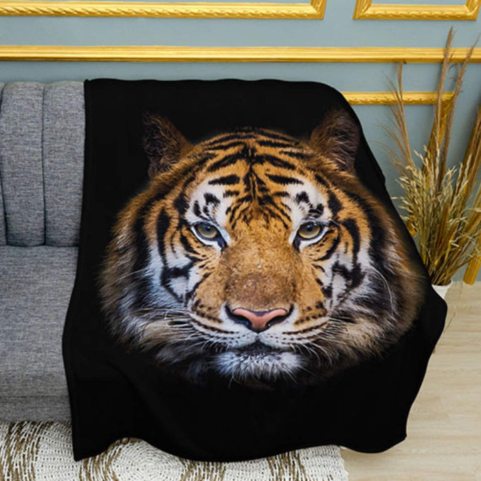 Majestic Tiger Portrait Graphic Print Plush Fleece Throw Blanket