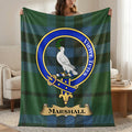 Marshall clan crest tartan throw blanket with motto — 50x60 polyester