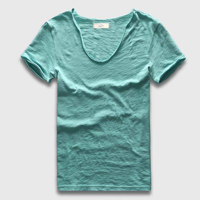 Men Basic T-Shirt Solid Cotton V Neck Slim Fit Male Fashion T Shirts Short Sleeve Top Tees 2017 Brand - 64 Corp
