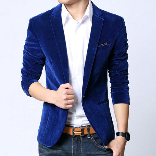 Mens blazer slim fit suit jacket black navy blue velvet 2018 spring autumn outwear coat Free shipping Suits For Men - 64 Corp