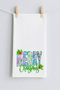 MERRY CHRISTMAS DOODLE PREPPY TEA TOWEL