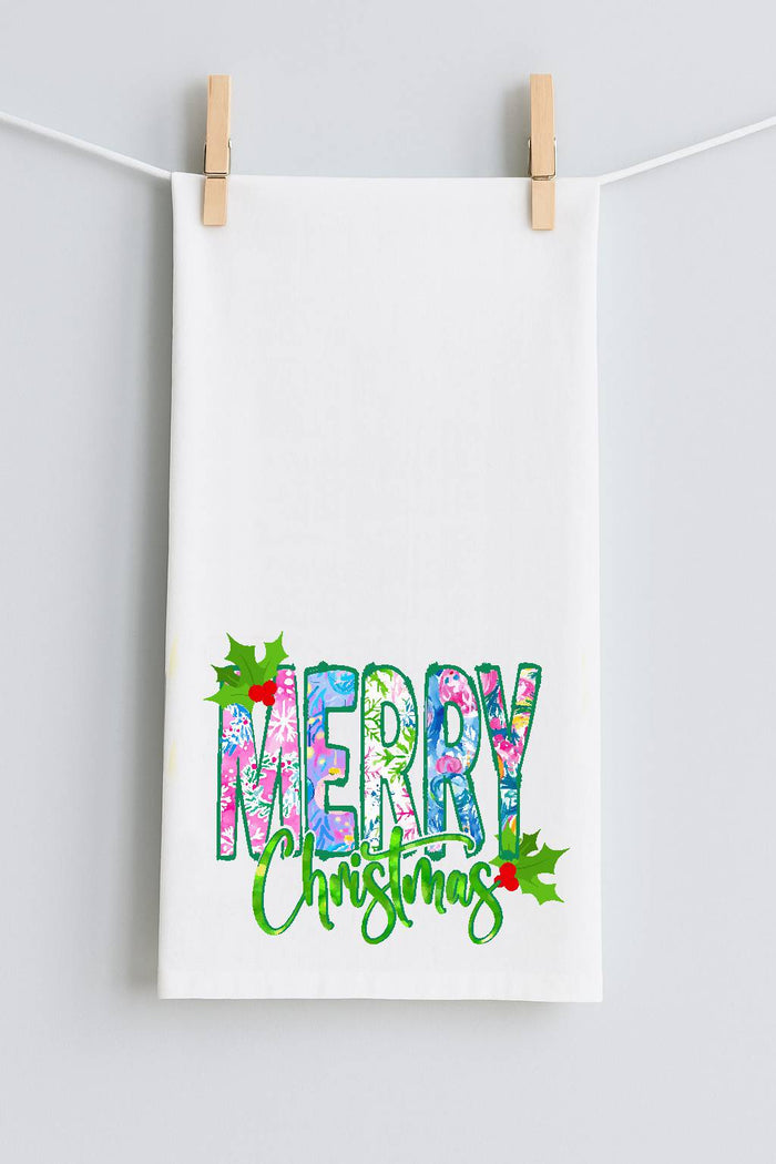 MERRY CHRISTMAS DOODLE PREPPY TEA TOWEL