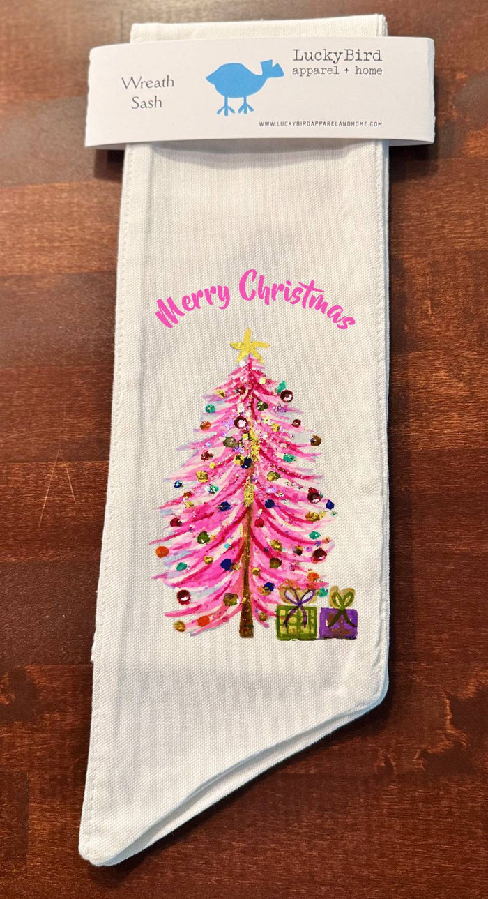 MERRY CHRISTMAS PINK TREE WREATH SASH
