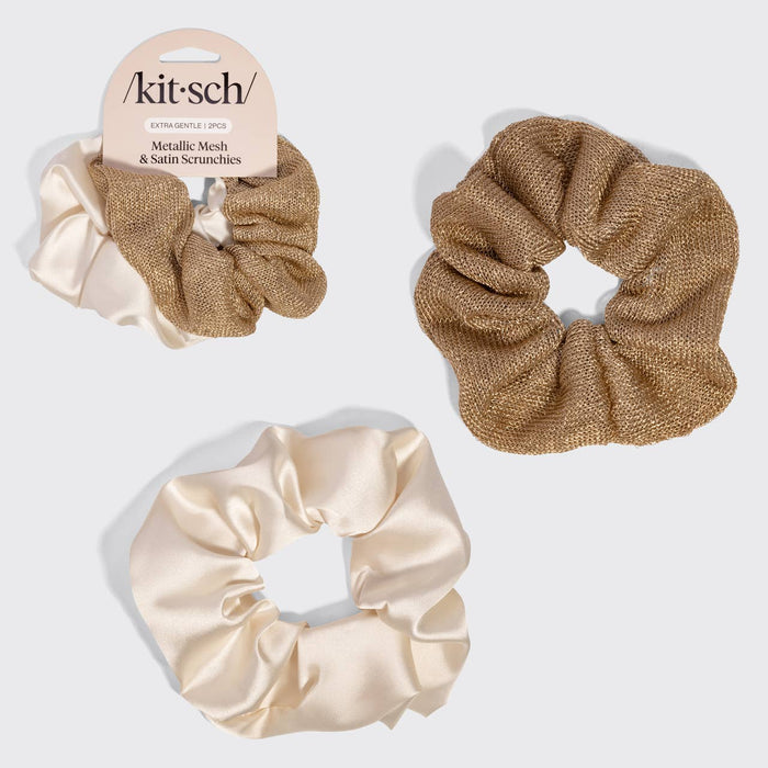 Metallic Mesh and Recycled Fabric Satin Scrunchies