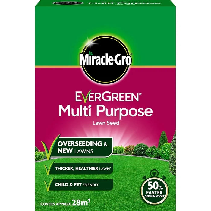 Miracle-Gro EverGreen Multi Purpose lawn seed in an 840g box