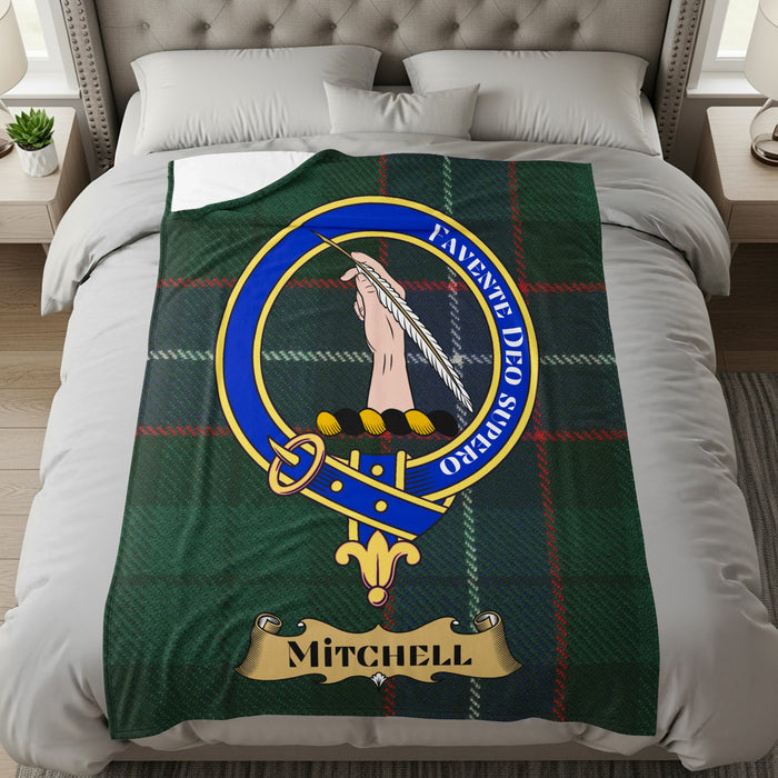 Mitchell Family Crest printed throw on a bed