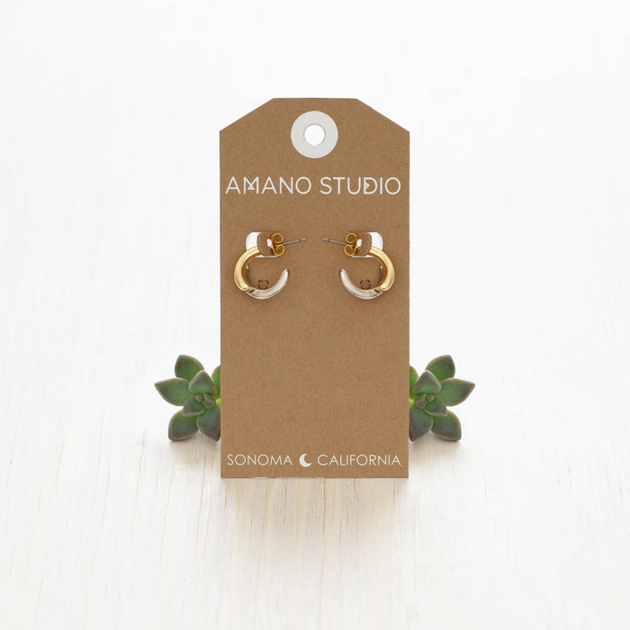 Mixed Metal Gota Huggie Hoop Earrings