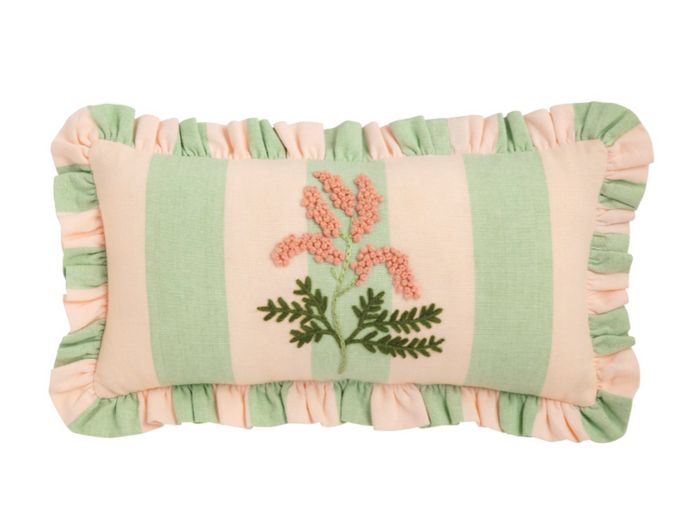 Multi-Stripe Ruffle Floral Embroidered Pillows