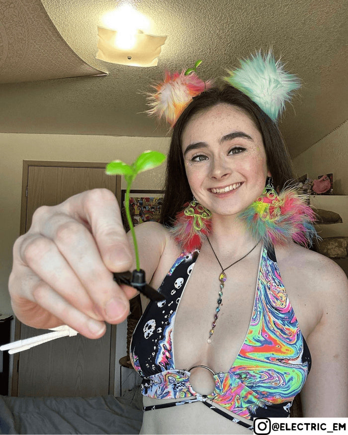 Electric_Em with Skittles Space Bunz & Mushroom Cutout Earrings
